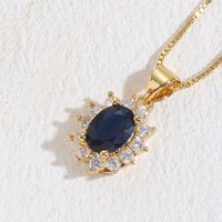 Glam Geometric Copper Inlay Zircon 14k Gold Plated Pendant Necklace sku image 2