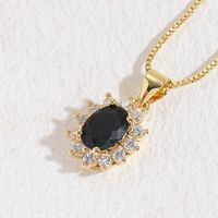 Glam Geometric Copper Inlay Zircon 14k Gold Plated Pendant Necklace sku image 5
