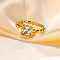 201 Stainless Steel Gold Plated Elegant Plating Inlay Square Zircon Rings main image 4