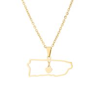 Stainless Steel 18K Gold Plated Casual Simple Style Plating Hollow Out Map Heart Shape None Pendant Necklace Long Necklace main image 3
