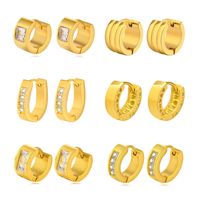 1 Pair Streetwear Solid Color Plating Inlay 201 Stainless Steel Zircon Gold Plated Hoop Earrings main image 1