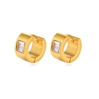 1 Pair Streetwear Solid Color Plating Inlay 201 Stainless Steel Zircon Gold Plated Hoop Earrings main image 2