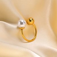 304 Stainless Steel Gold Plated Simple Style Plating Asymmetrical Pearl Open Ring main image 1