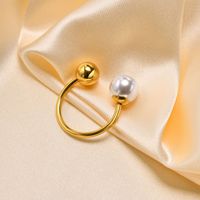304 Stainless Steel Gold Plated Simple Style Plating Asymmetrical Pearl Open Ring main image 4