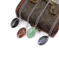 Simple Style Leaf Alloy Natural Stone Knitting Pendant Necklace main image 4