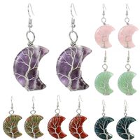 1 Pair Retro Novelty Moon Tree Patchwork Natural Stone Copper Drop Earrings main image 1