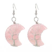 1 Pair Retro Novelty Moon Tree Patchwork Natural Stone Copper Drop Earrings sku image 3