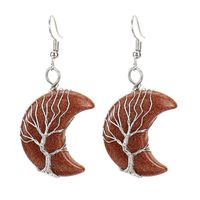 1 Pair Retro Novelty Moon Tree Patchwork Natural Stone Copper Drop Earrings sku image 7