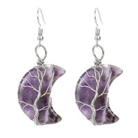 1 Pair Retro Novelty Moon Tree Patchwork Natural Stone Copper Drop Earrings sku image 13