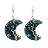 1 Pair Retro Novelty Moon Tree Patchwork Natural Stone Copper Drop Earrings sku image 5