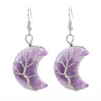 1 Pair Retro Novelty Moon Tree Patchwork Natural Stone Copper Drop Earrings sku image 9