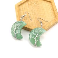 1 Pair Retro Novelty Moon Tree Patchwork Natural Stone Copper Drop Earrings main image 4