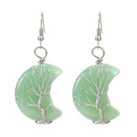 1 Pair Retro Novelty Moon Tree Patchwork Natural Stone Copper Drop Earrings sku image 1