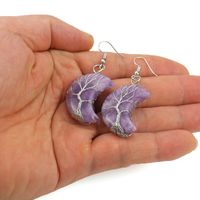 1 Pair Retro Novelty Moon Tree Patchwork Natural Stone Copper Drop Earrings main image 3