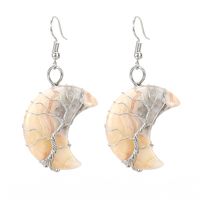 1 Pair Retro Novelty Moon Tree Patchwork Natural Stone Copper Drop Earrings sku image 4