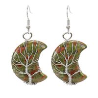 1 Pair Retro Novelty Moon Tree Patchwork Natural Stone Copper Drop Earrings sku image 8