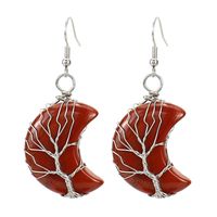 1 Pair Retro Novelty Moon Tree Patchwork Natural Stone Copper Drop Earrings sku image 2