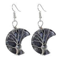 1 Pair Retro Novelty Moon Tree Patchwork Natural Stone Copper Drop Earrings sku image 6