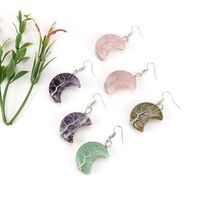 1 Pair Retro Novelty Moon Tree Patchwork Natural Stone Copper Drop Earrings main image 2