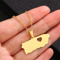 201 Stainless Steel 18K Gold Plated Modern Style Simple Style Plating Hollow Out Map Heart Shape None Pendant Necklace Long Necklace main image 3