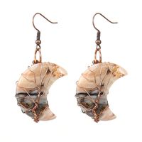 1 Pair Retro Simple Style Moon Tree Patchwork Natural Stone Copper Drop Earrings sku image 6