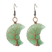 1 Pair Retro Simple Style Moon Tree Patchwork Natural Stone Copper Drop Earrings sku image 3