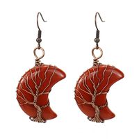 1 Pair Retro Simple Style Moon Tree Patchwork Natural Stone Copper Drop Earrings sku image 4