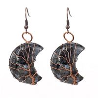 1 Pair Retro Simple Style Moon Tree Patchwork Natural Stone Copper Drop Earrings sku image 8