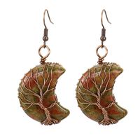 1 Pair Retro Simple Style Moon Tree Patchwork Natural Stone Copper Drop Earrings sku image 2