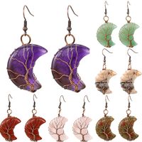 1 Pair Retro Simple Style Moon Tree Patchwork Natural Stone Copper Drop Earrings main image 1