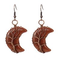 1 Pair Retro Simple Style Moon Tree Patchwork Natural Stone Copper Drop Earrings sku image 1