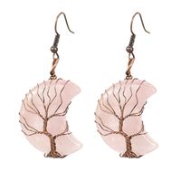 1 Pair Retro Simple Style Moon Tree Patchwork Natural Stone Copper Drop Earrings sku image 5
