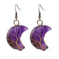 1 Pair Retro Simple Style Moon Tree Patchwork Natural Stone Copper Drop Earrings sku image 15