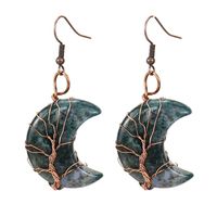 1 Pair Retro Simple Style Moon Tree Patchwork Natural Stone Copper Drop Earrings sku image 7