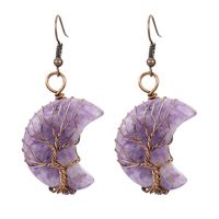 1 Pair Retro Simple Style Moon Tree Patchwork Natural Stone Copper Drop Earrings sku image 9