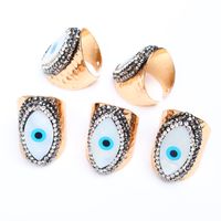 Retro Streetwear Pentagram Devil's Eye Copper Inlay Natural Stone Shell Open Ring main image 2