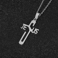 Stainless Steel 18K Gold Plated Casual Simple Style Plating Hollow Out Cross Letter None Pendant Necklace Long Necklace sku image 1