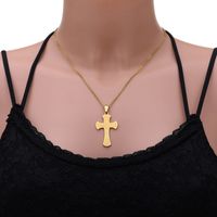 Stainless Steel 18K Gold Plated Casual Simple Style Plating Hollow Out Cross Letter None Pendant Necklace Long Necklace main image 2