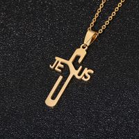 Stainless Steel 18K Gold Plated Casual Simple Style Plating Hollow Out Cross Letter None Pendant Necklace Long Necklace sku image 4