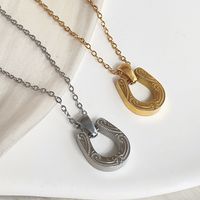 Ig Style Simple Style Horseshoe Titanium Steel Plating Inlay Zircon Pendant Necklace Long Necklace main image 4