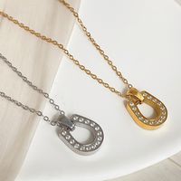 Ig Style Simple Style Horseshoe Titanium Steel Plating Inlay Zircon Pendant Necklace Long Necklace sku image 1