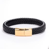 Retro Punk Solid Color Stainless Steel Pu Leather Braid Handmade None Men'S Bangle sku image 7