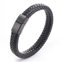 Retro Punk Solid Color Stainless Steel Pu Leather Braid Handmade None Men'S Bangle sku image 3