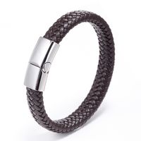 Retro Punk Solid Color Stainless Steel Pu Leather Braid Handmade None Men'S Bangle sku image 6