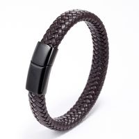 Retro Punk Solid Color Stainless Steel Pu Leather Braid Handmade None Men'S Bangle sku image 2