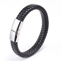 Retro Punk Solid Color Stainless Steel Pu Leather Braid Handmade None Men'S Bangle sku image 5