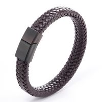 Retro Punk Solid Color Stainless Steel Pu Leather Braid Handmade None Men'S Bangle sku image 4