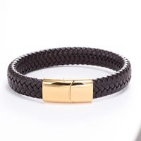 Retro Punk Solid Color Stainless Steel Pu Leather Braid Handmade None Men'S Bangle sku image 8