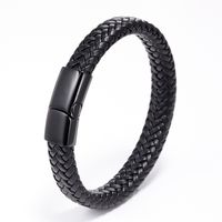 Retro Punk Solid Color Stainless Steel Pu Leather Braid Handmade None Men'S Bangle sku image 1