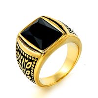Hip-Hop Retro Square Stainless Steel Inlay Glass Stone 18K Gold Plated Rhodium Plated Men'S Rings main image 2